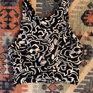 Athleta Black and White Squiggle Crop Top with Built-in Bra